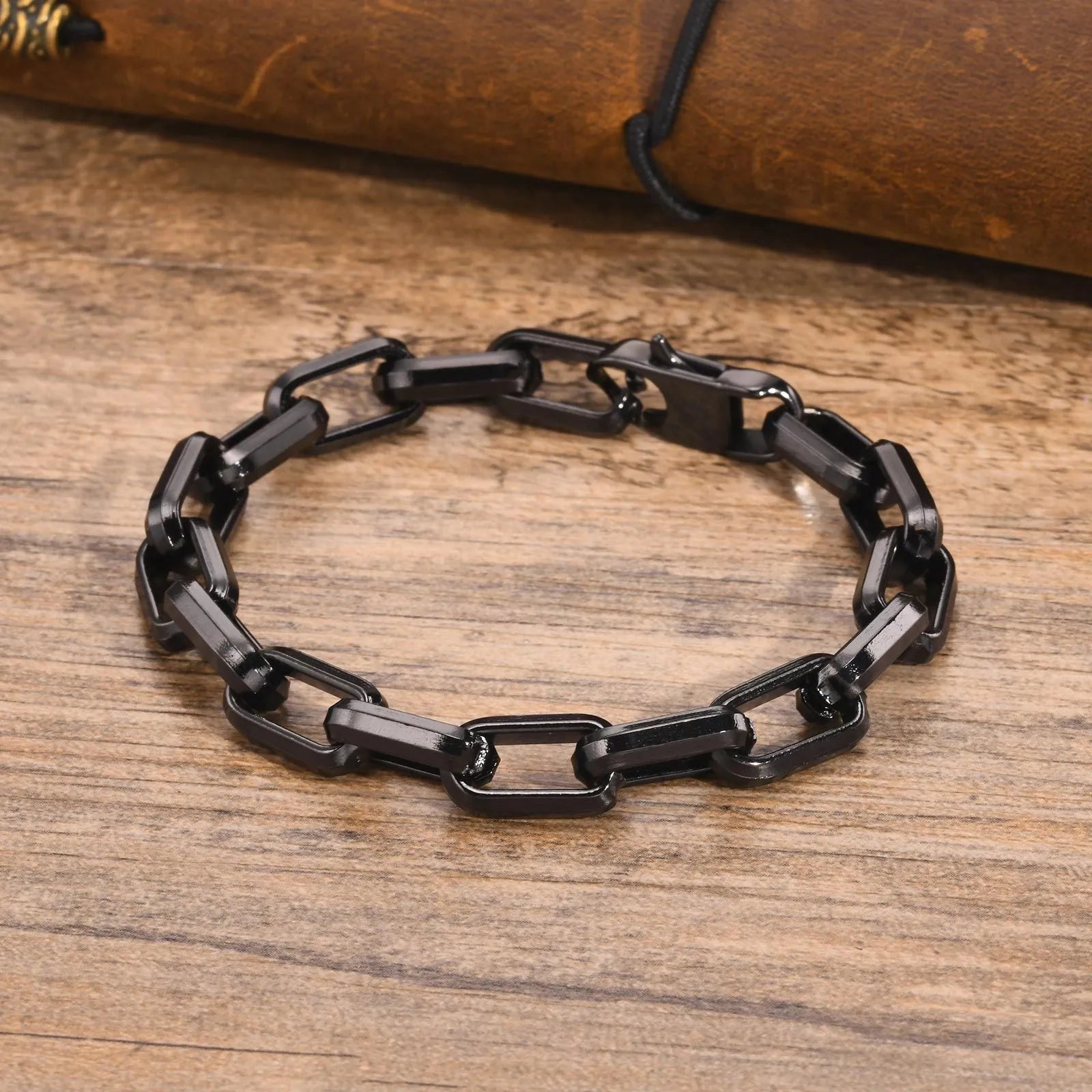 Men's stainless steel square chain bracelet in steel, gold, black and retro colour options