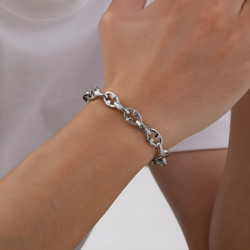 Stainless steel geometric chain bracelet with thick links and hip hop styling