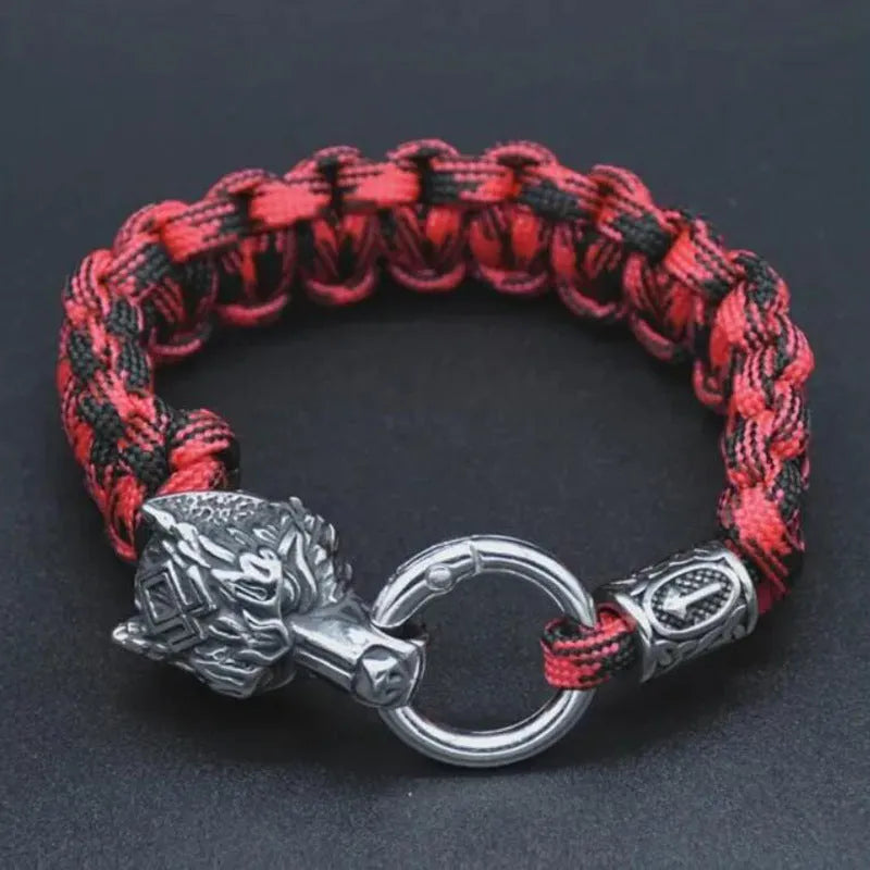 Stainless steel wolf head zodiac bracelet with retro styling and camouflage colour option