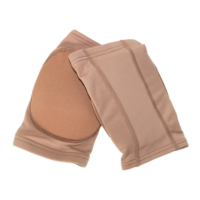 Ballet yoga knee pads in skin colour and black showing five size options XS to XL for knee protection