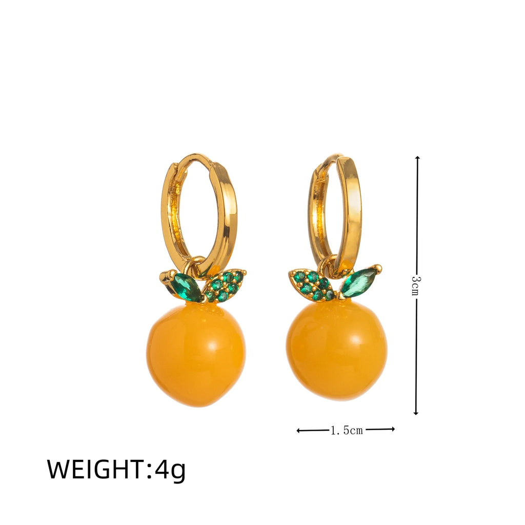 Gold plated fruit and vegetable design earrings in colourful electroplated finishes