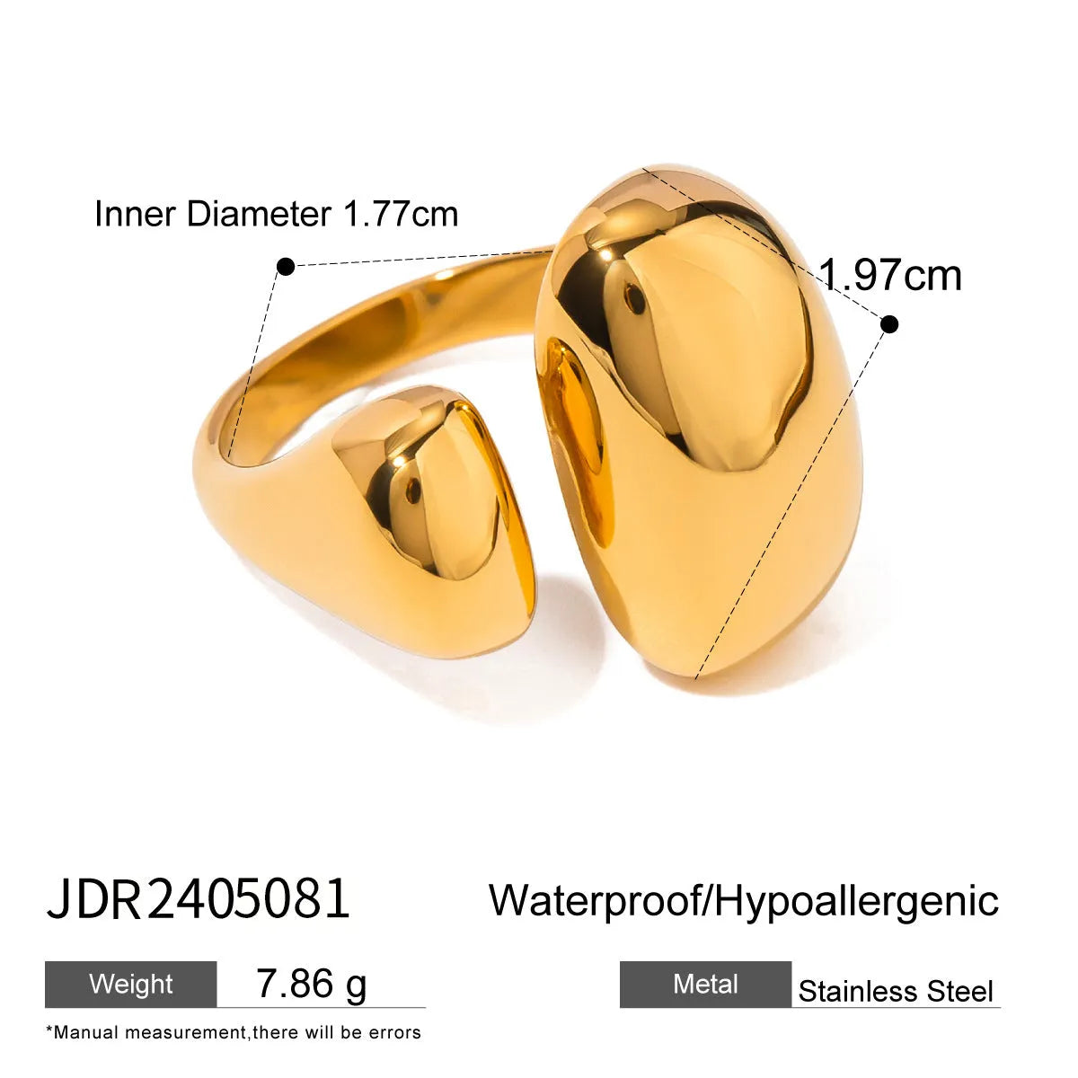 Women's stainless steel geometric open ring with electroplated JDR2405081 finish