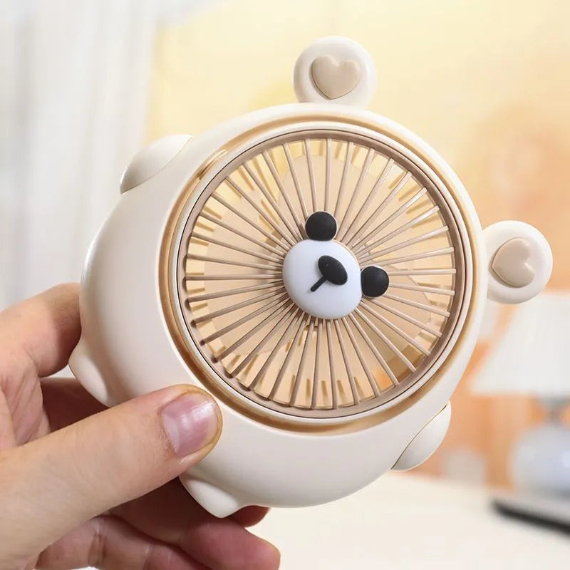 USB desktop electric fan with cute dog design in various colour options showing three-speed controls