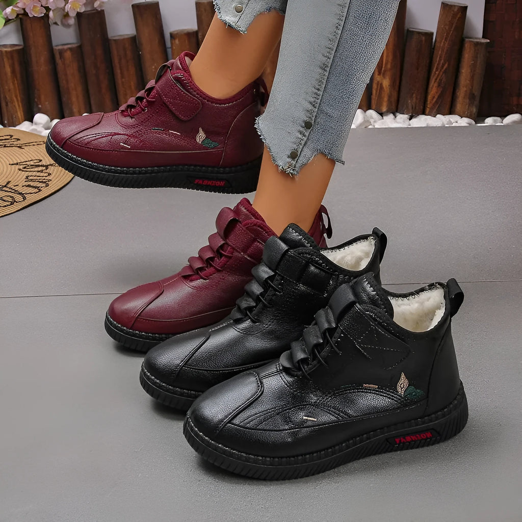 Black and red women's velvet shoes with rubber non-slip sole and low-cut design