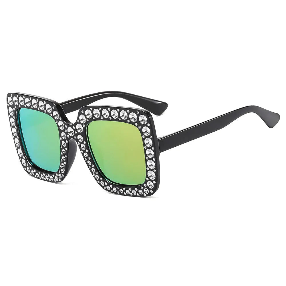 Plastic fashion sunglasses showing available colour options like black frame grey lens and pink frame pink lens.