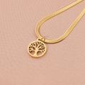 Stainless steel lucky tree necklace with titanium steel pendant on snake bones chain