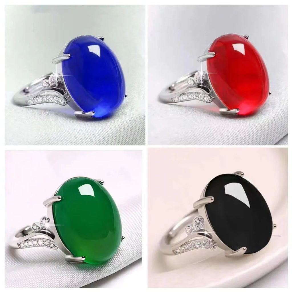 Adjustable geometric sapphire alloy ring in black, blue, green, red, or yellow colours