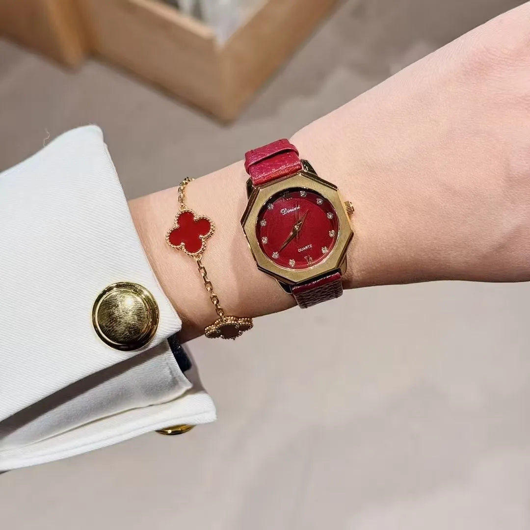 Alloy Ankela women's watch with octagonal diamond and rose gold Chinese style design details