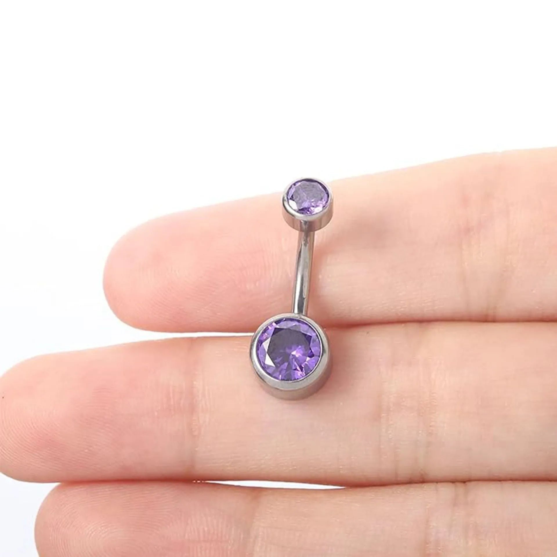 Titanium alloy double-headed zircon navel stud in geometric shape with internal thread