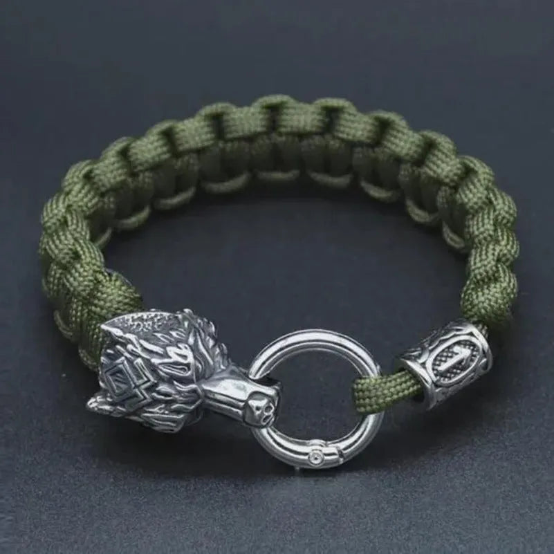 Stainless steel wolf head zodiac bracelet with retro styling and camouflage colour option