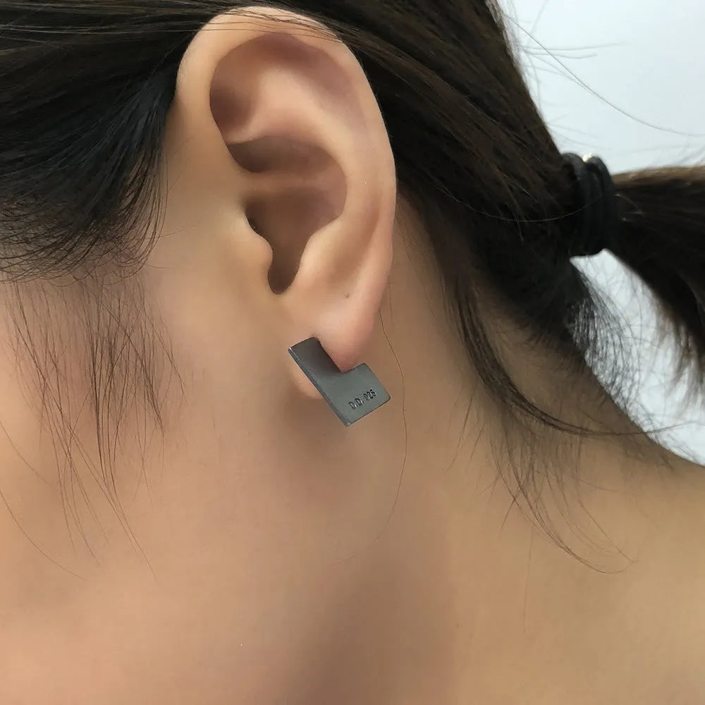 Sterling silver oxidised black geometric square earrings with ring attachment