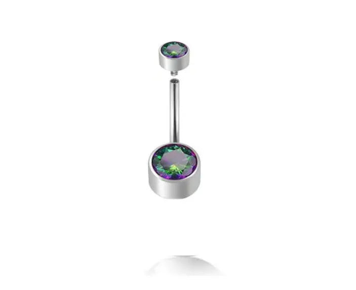 Titanium alloy double-headed zircon navel stud in geometric shape with internal thread