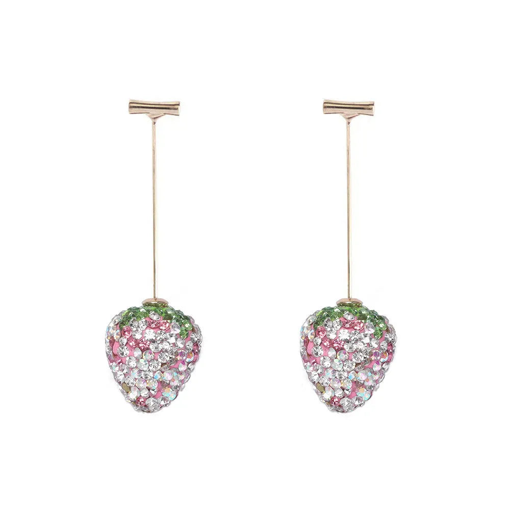 Geometric strawberry stud earrings with spot drill detailing in six colour variations