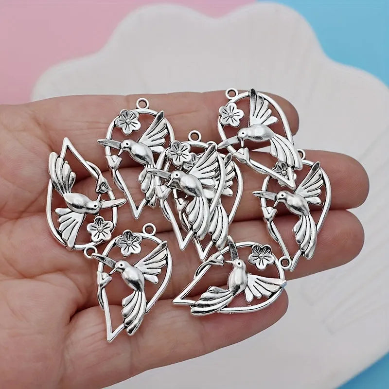 Silver-coloured magpie bird charm pendant for DIY jewellery making
