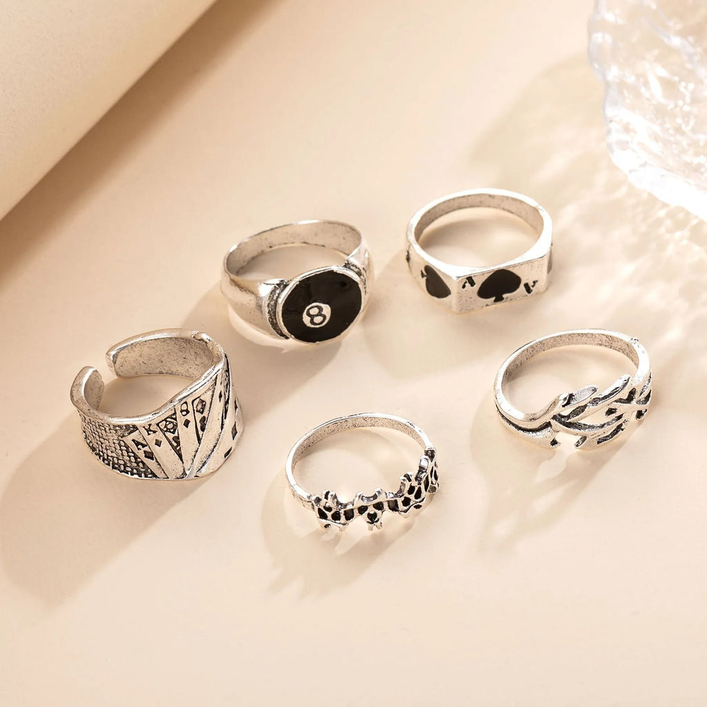 Black alloy poker ring with retro spade card design for women's fashion jewellery.