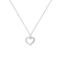 S925 sterling silver hollow heart and circle pendant necklace on a regular chain, shown in two colour finishes.