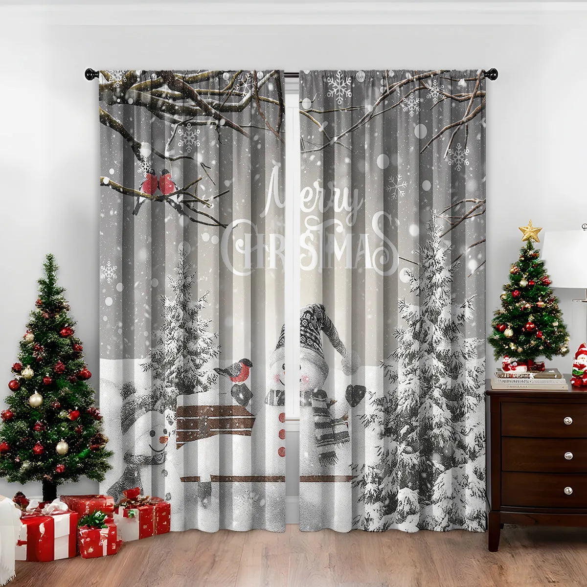 3D digital printed Christmas curtains in polyester with modern simplicity design