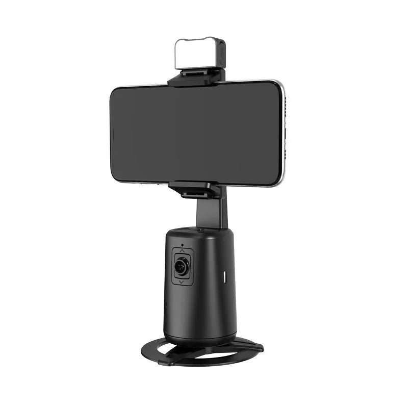 Black desktop phone bracket with ribbon lights and remote control for face tracking adjustment