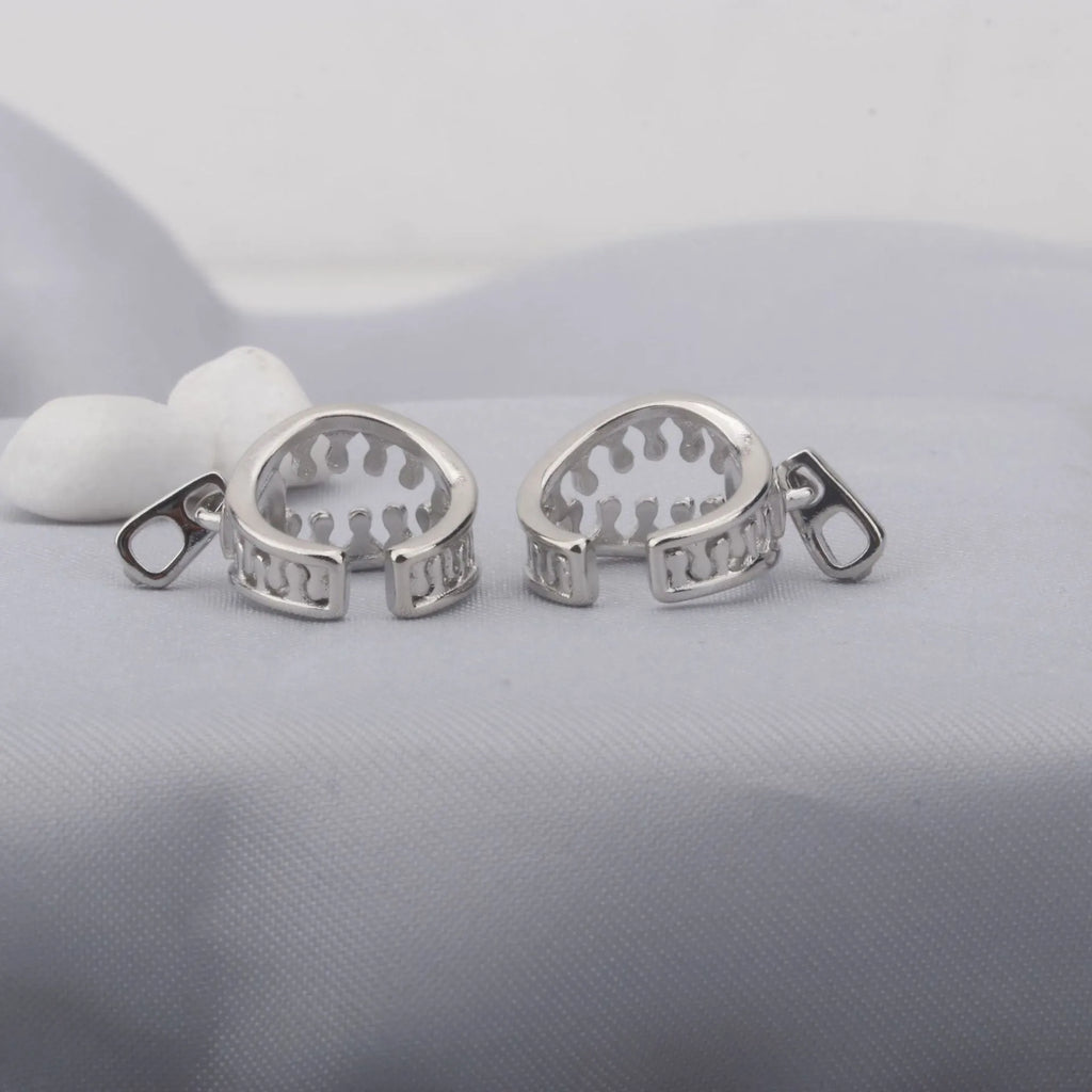 Copper geometric ear clips with zipper closure on bone clip, colour ES862.