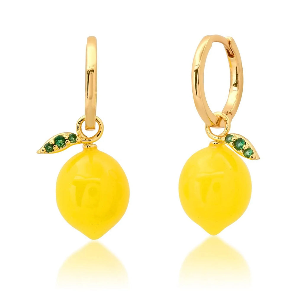 Gold plated fruit and vegetable design earrings in colourful electroplated finishes
