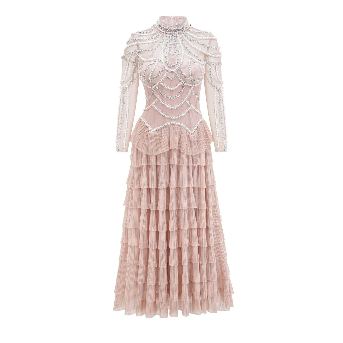 Women's long sleeve beaded dress in polyester fabric with mid waist design