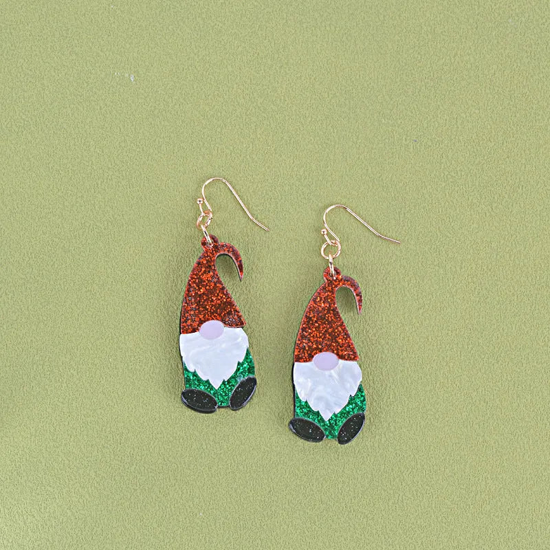 Santa Claus cartoon character acrylic earrings in red and green festive colours