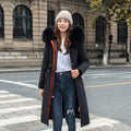 Women's long white trench coat with fleece detailing and a 100cm lengthened fit.