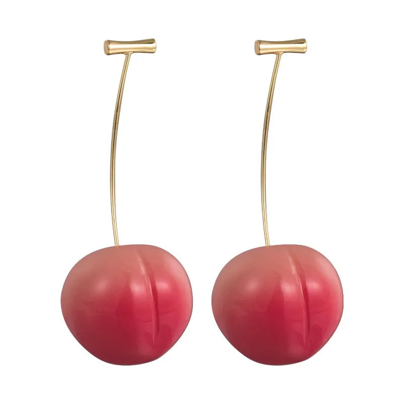 Women's acrylic peach fruit earrings in small and large size options with copper findings