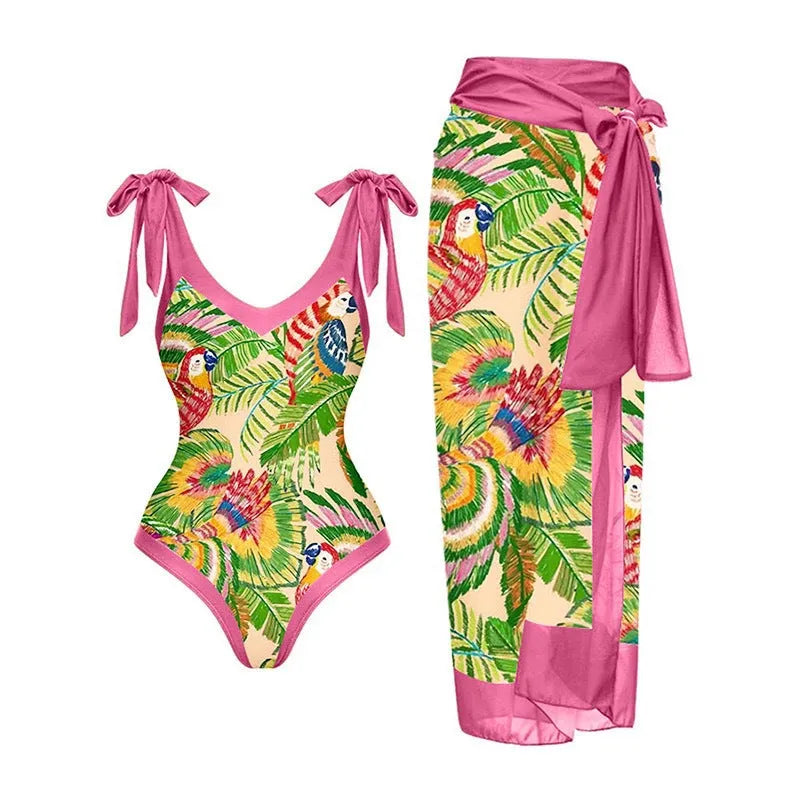 Women's solid colour one-piece swimsuit with spaghetti straps and attached skirt in polyester fabric