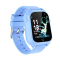 Children's waterproof smart watch with 1.4 inch screen, plastic body, USB charging, in black, pink, blue or purple.