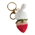 White hand-woven rabbit strawberry pendant on keychain made from doll wire