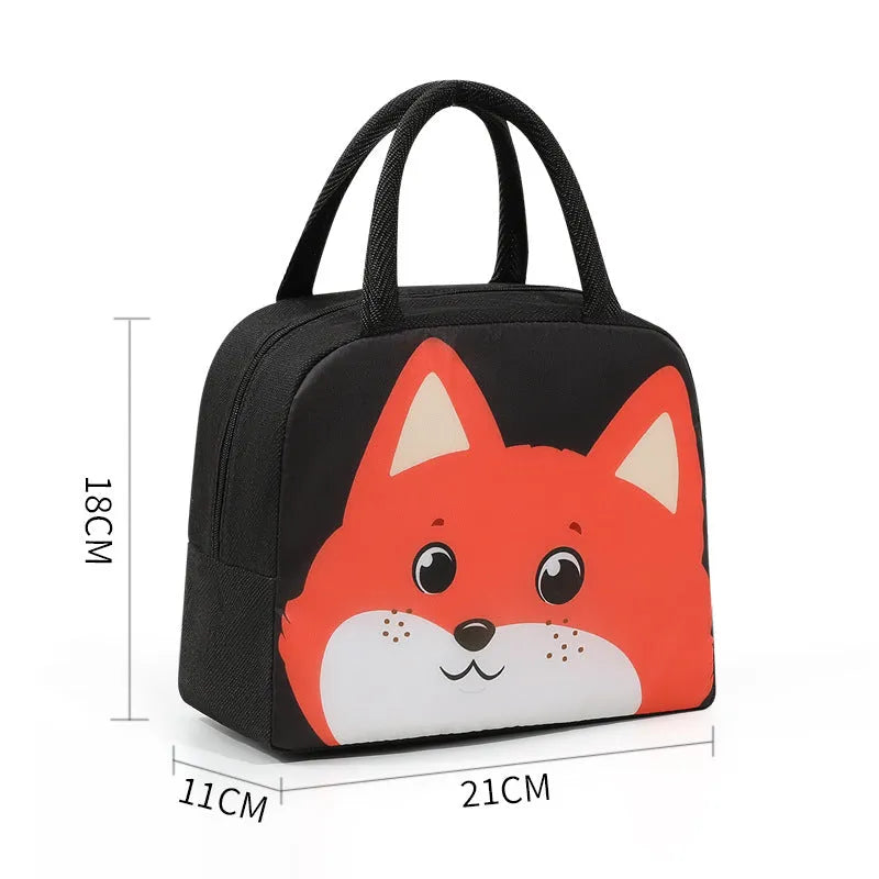 Cartoon insulated lunch box bag for children in multiple colour options with aluminium foil lining.