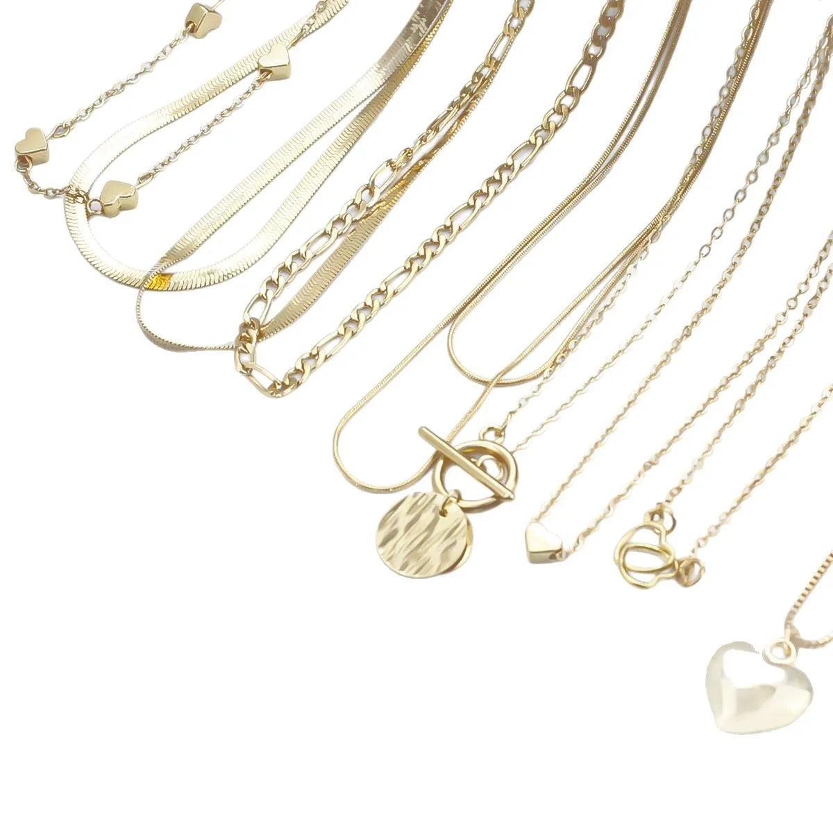 Gold electroplated women's necklace set with 10 jewellery ornaments on snake bone chain