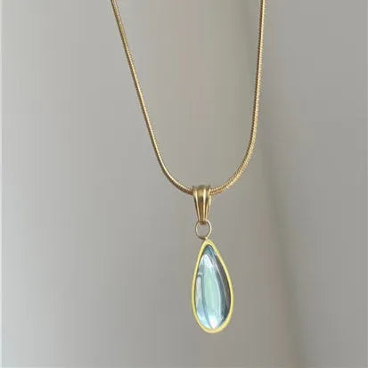 Retro blue water drop necklace with titanium steel snake bone chain for women