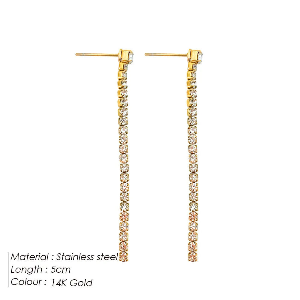 Women's geometric zircon earrings in stainless steel with Chinese style line design