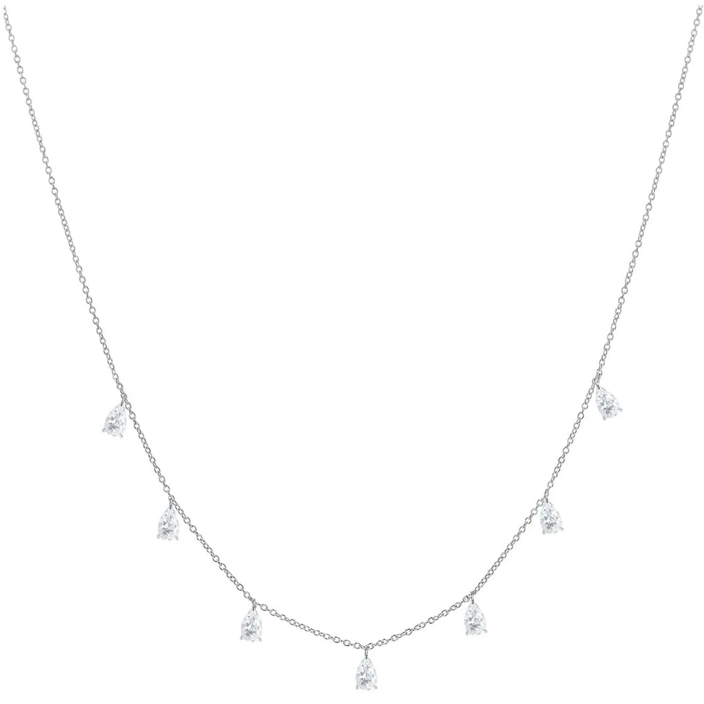 Gentle drop-shaped artificial zircon necklace on a silver O-chain, showing silver, rose gold, and golden yellow colour options.