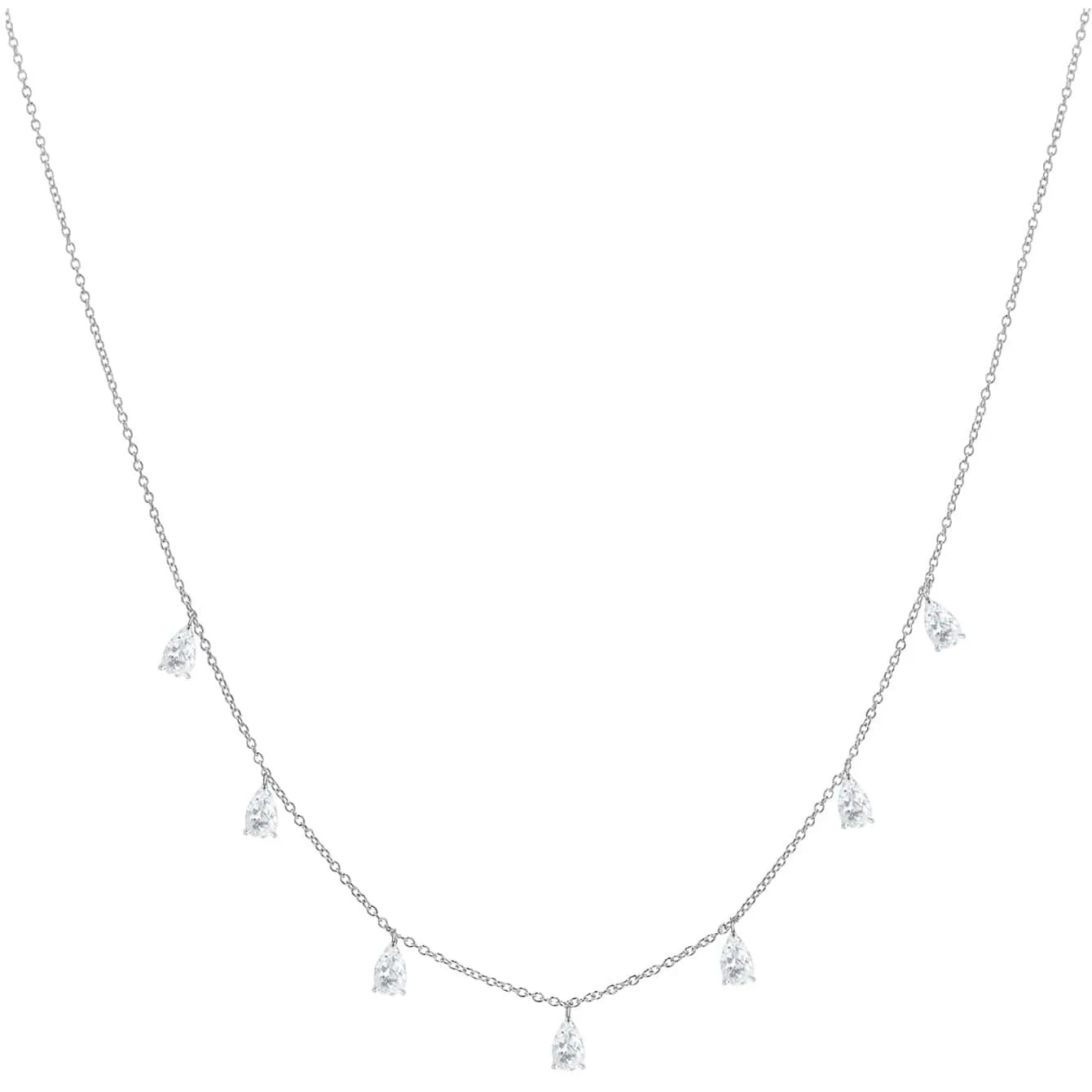 Gentle drop-shaped artificial zircon necklace on a silver O-chain, showing silver, rose gold, and golden yellow colour options.