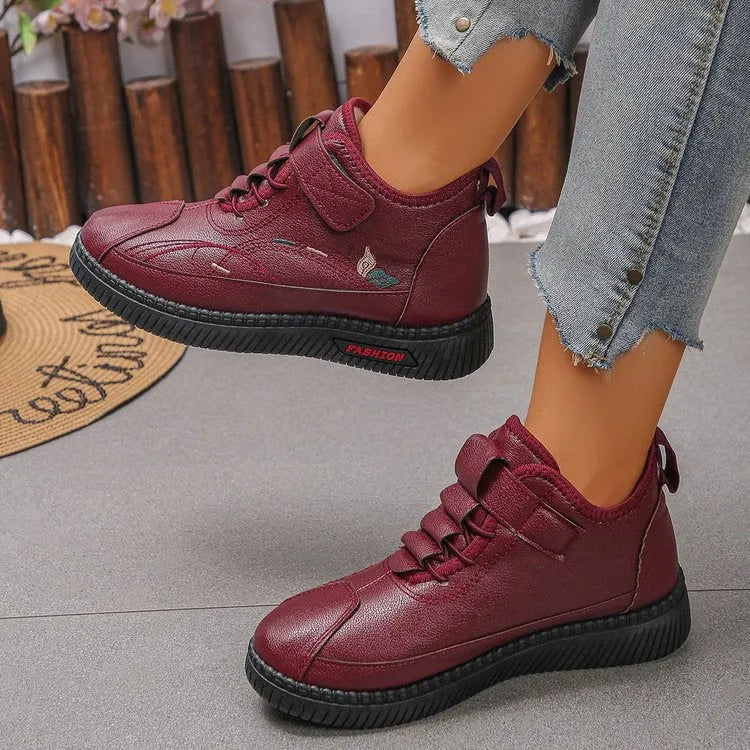 Black and red women's velvet shoes with rubber non-slip sole and low-cut design