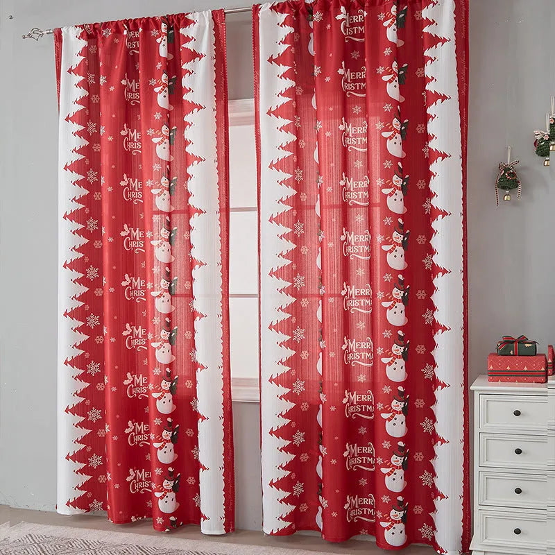 Christmas-themed printed polyester shading curtain with semi-sunshade function in rectangular shape