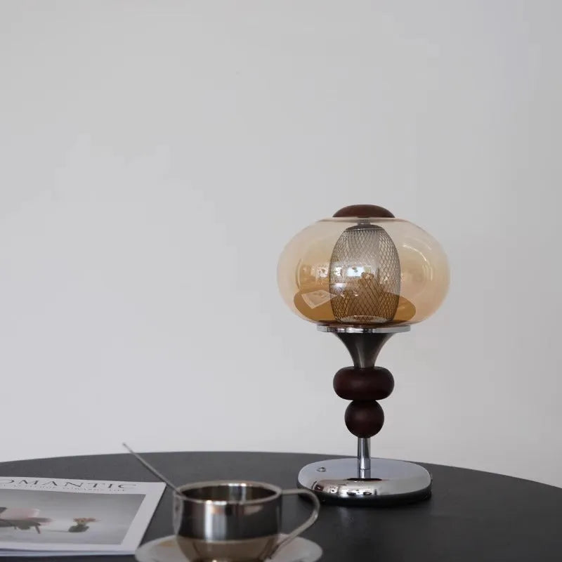 Wooden rechargeable table lamp with touch switch and three-colour dimmable light