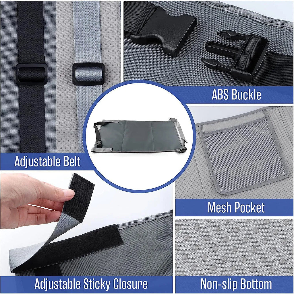 Portable children's aircraft pedal seat extender with drawstring pocket in blue colour