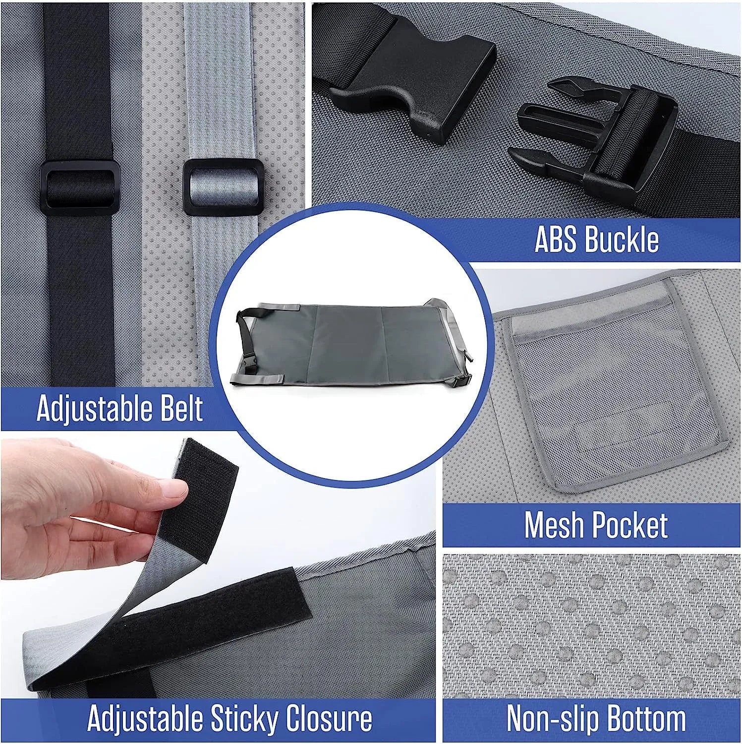Portable children's aircraft pedal seat extender with drawstring pocket in blue colour
