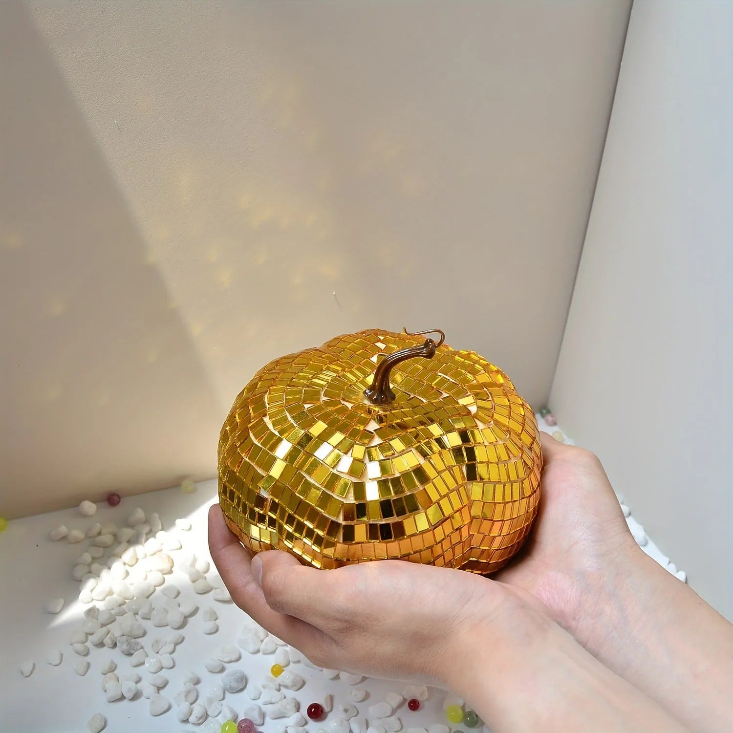 Chinese embroidered glass pumpkin decoration in five sizes from 6cm to 20cm