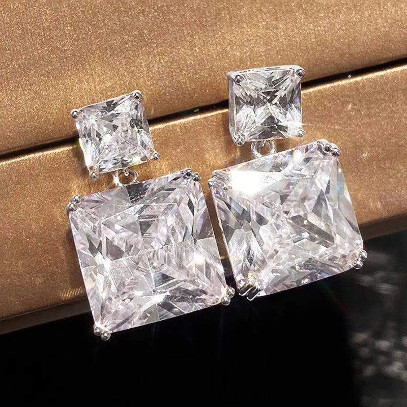 Women's copper geometric square earrings with quadrilateral design in white gold and gold colour options