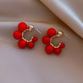 Red bell-shaped alloy earrings for women with post back fastenings
