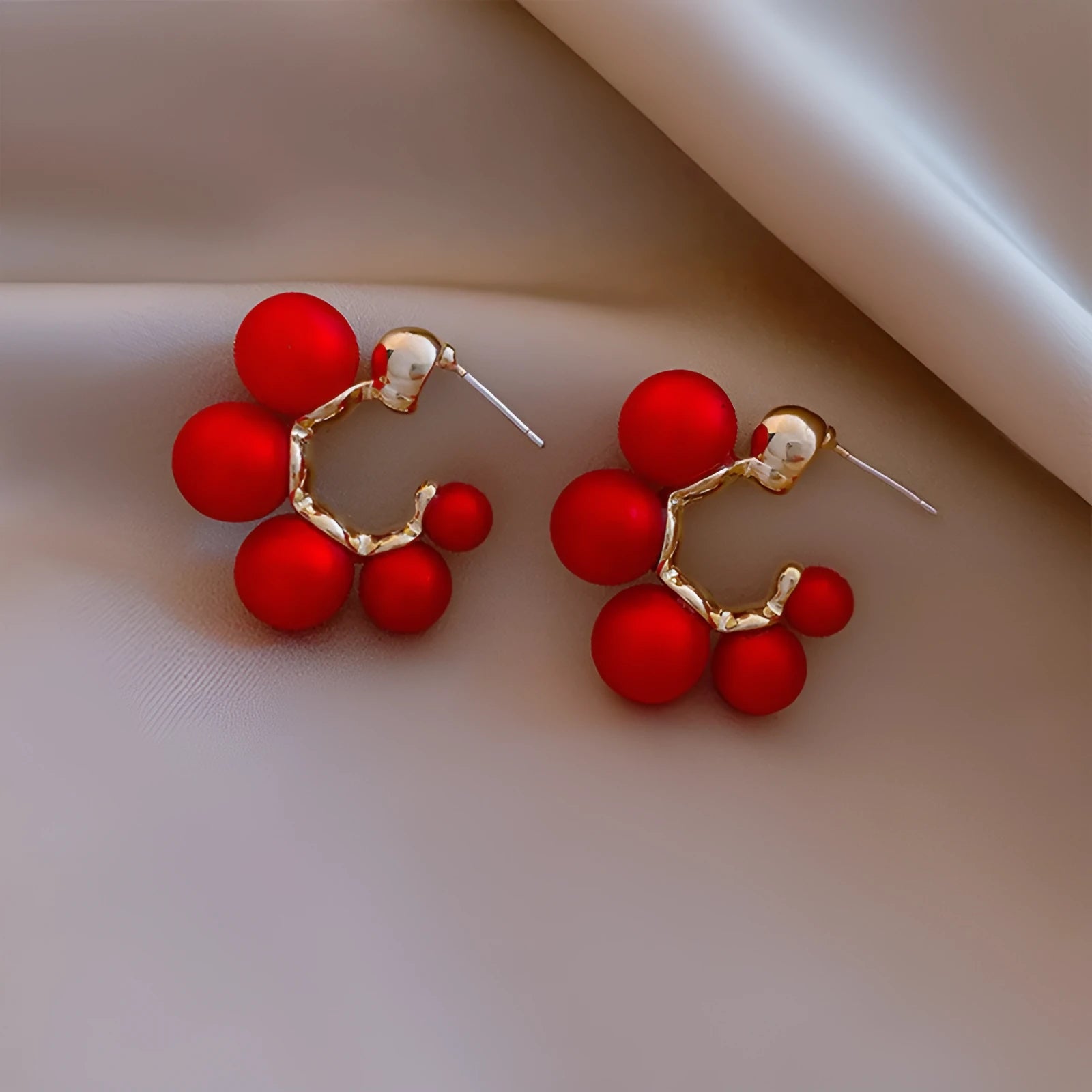 Red bell-shaped alloy earrings for women with post back fastenings
