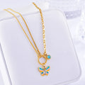 Gold titanium steel butterfly necklace and bracelet set with snake bone chain for women