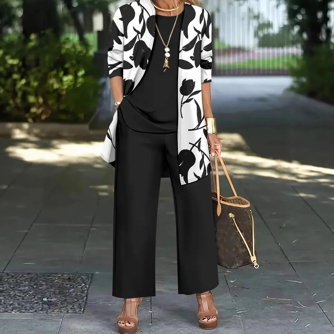 Women's blue three-piece casual suit with coat, vest, and trousers in Japanese Korean style.