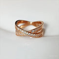 Metal cross ring with micro-inlaid zircon detailing in silver or rose gold plating