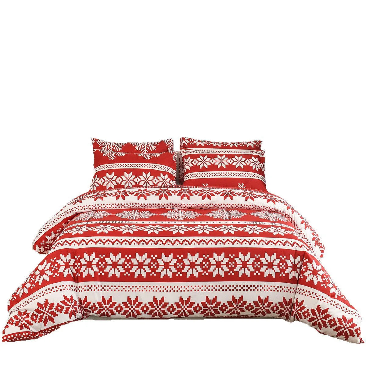 Winter Sleepers red Christmas Love Song pattern bed linen three-piece set on bed